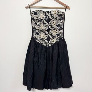 GUNNE SAX Vintage Dress Black Sequin Corset Strapless Gown Embellishment Small